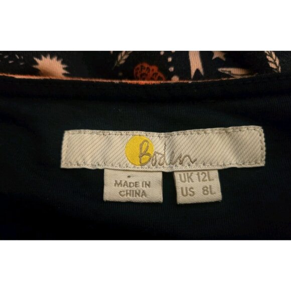 Boden Navy Blue Bird Print Dress US8L UK12L Midi Viscose Knit - Picture 8 of 9
